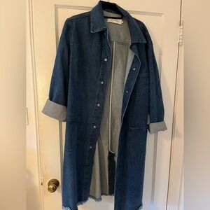 Women's Long Blue Denim Jean Jacket / Duster